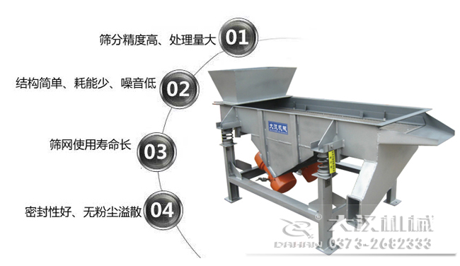 1016型直線振動篩特點(diǎn)：1，篩分精度高，處理量大。2，結(jié)構(gòu)簡單，耗能少，噪音低，3，篩網(wǎng)使用壽命長，密封性好無粉塵溢散。