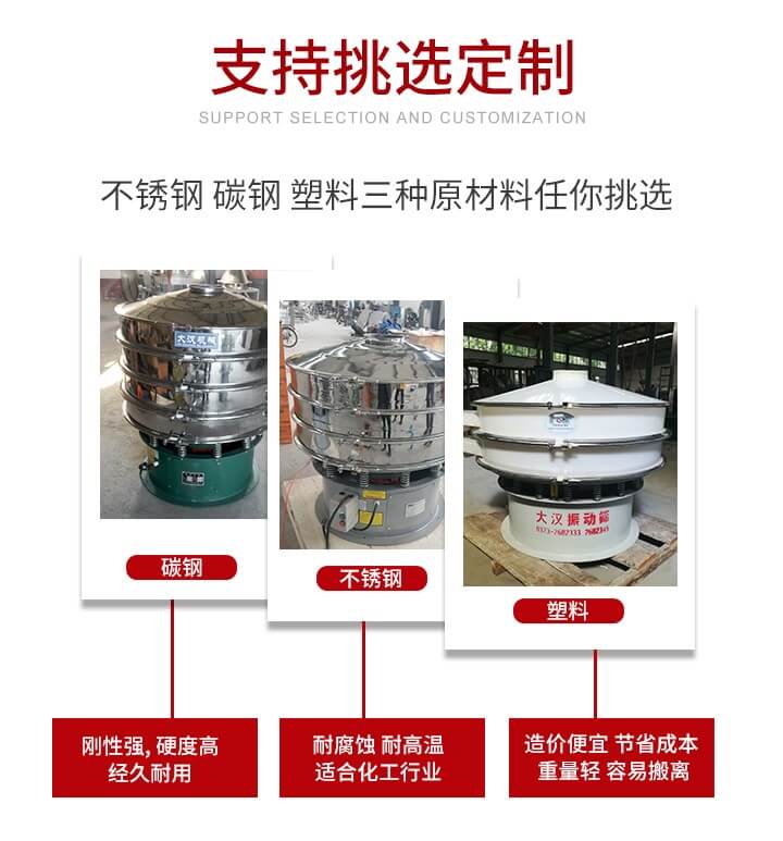旋振篩可配置一到四層的篩網。旋振篩的篩分效率高，篩分精度高，篩分率高達96%。